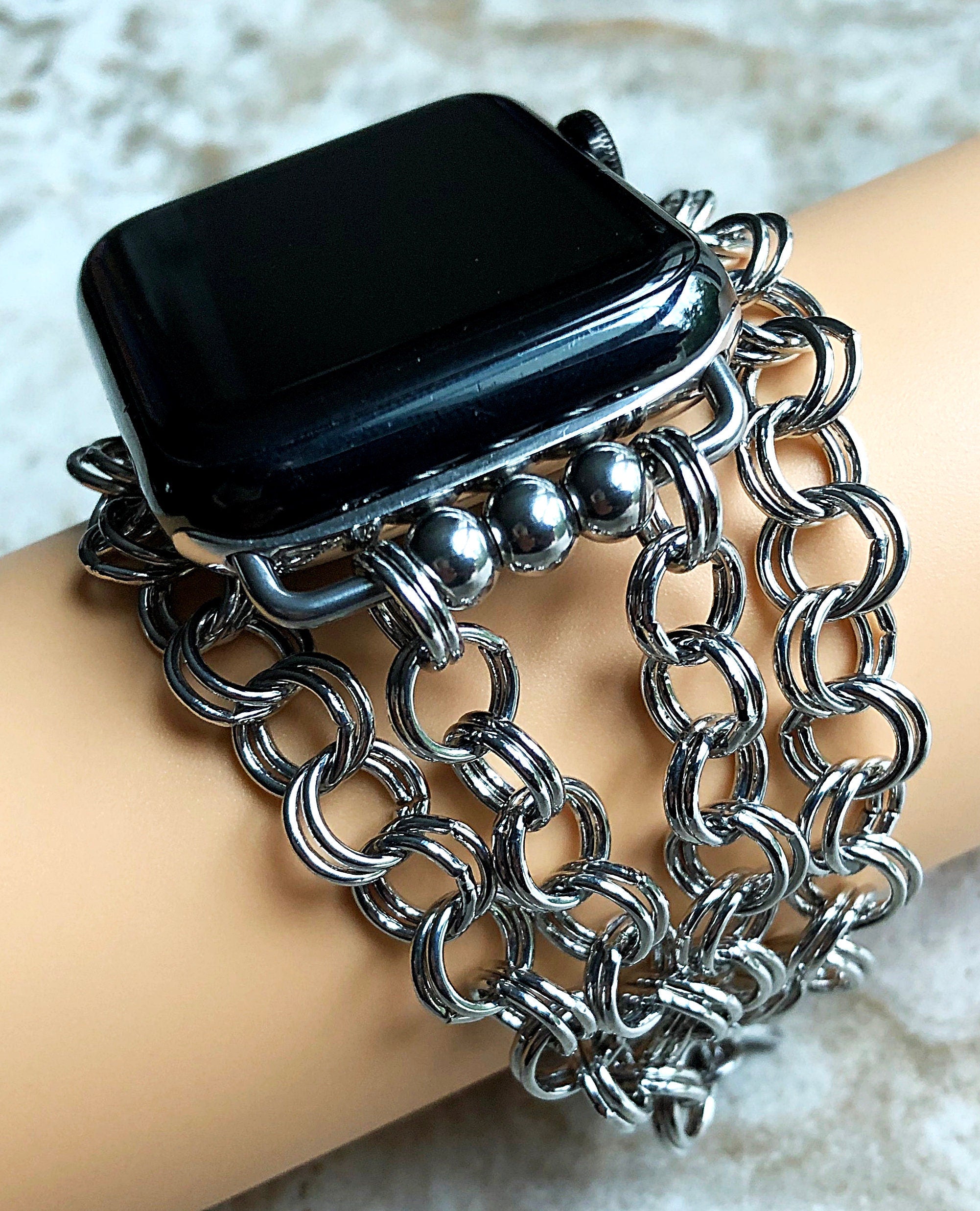 Apple Watch Band for Ultra 2 9 8 7 6 SE 5 4 3 2 1 iWatch 38mm 40 41mm 42mm 44mm 45mm 49mm Double Round Links Chain Handmade Bracelet Jewelry